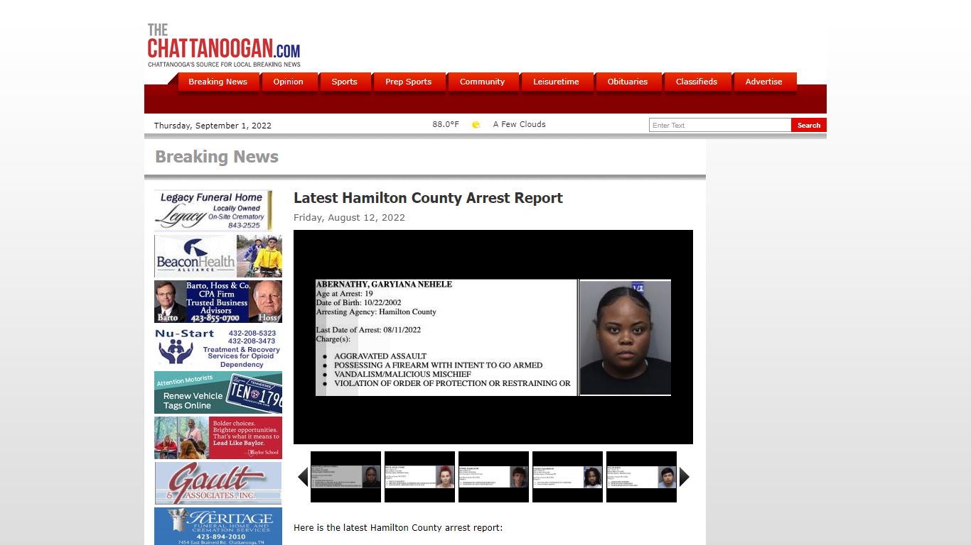 Latest Hamilton County Arrest Report - Chattanoogan.com